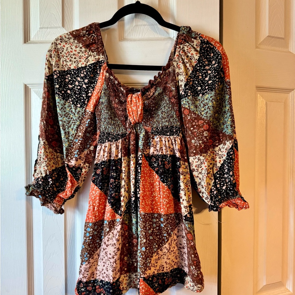 Floral Patchwork Peasant Blouse